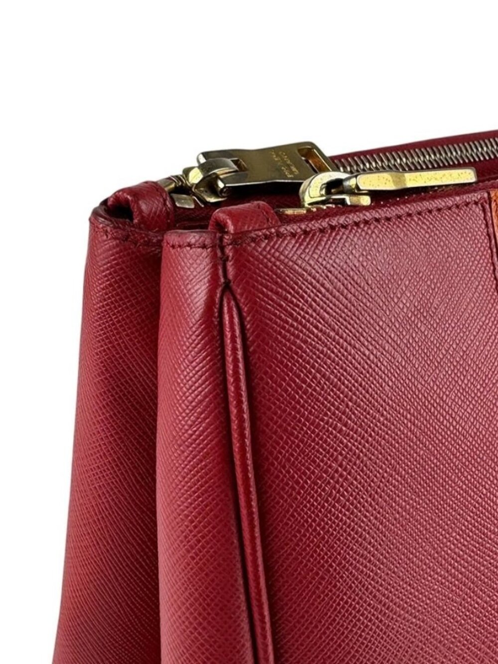 Auth PRADA Logo Handbag Shoulder Bag Red/Orange Leather/Goldtone - Picture 11 of 13